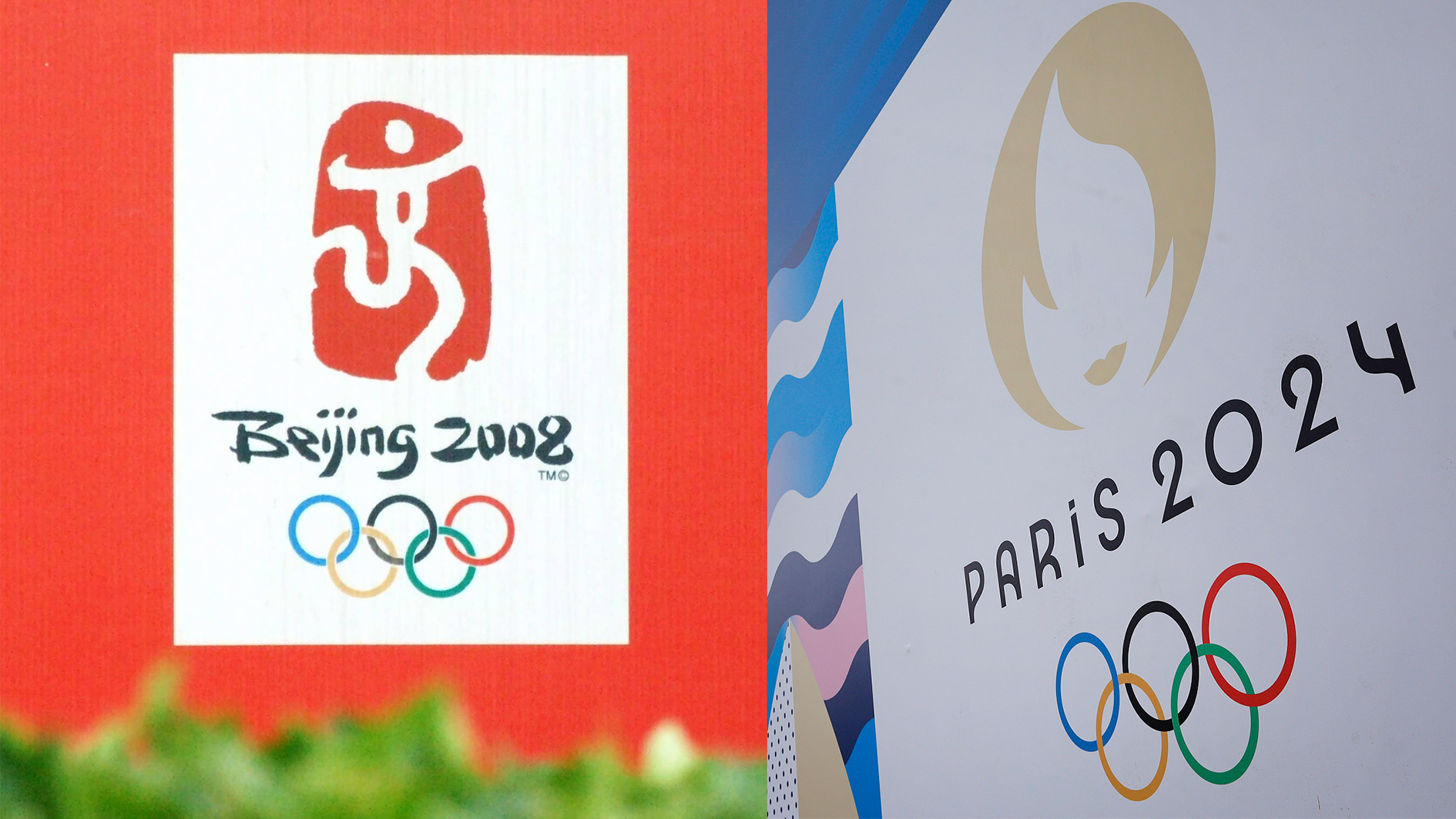 Two boards feature the emblems of 2008 Beijing and 2024 Paris Olympics. /CFP