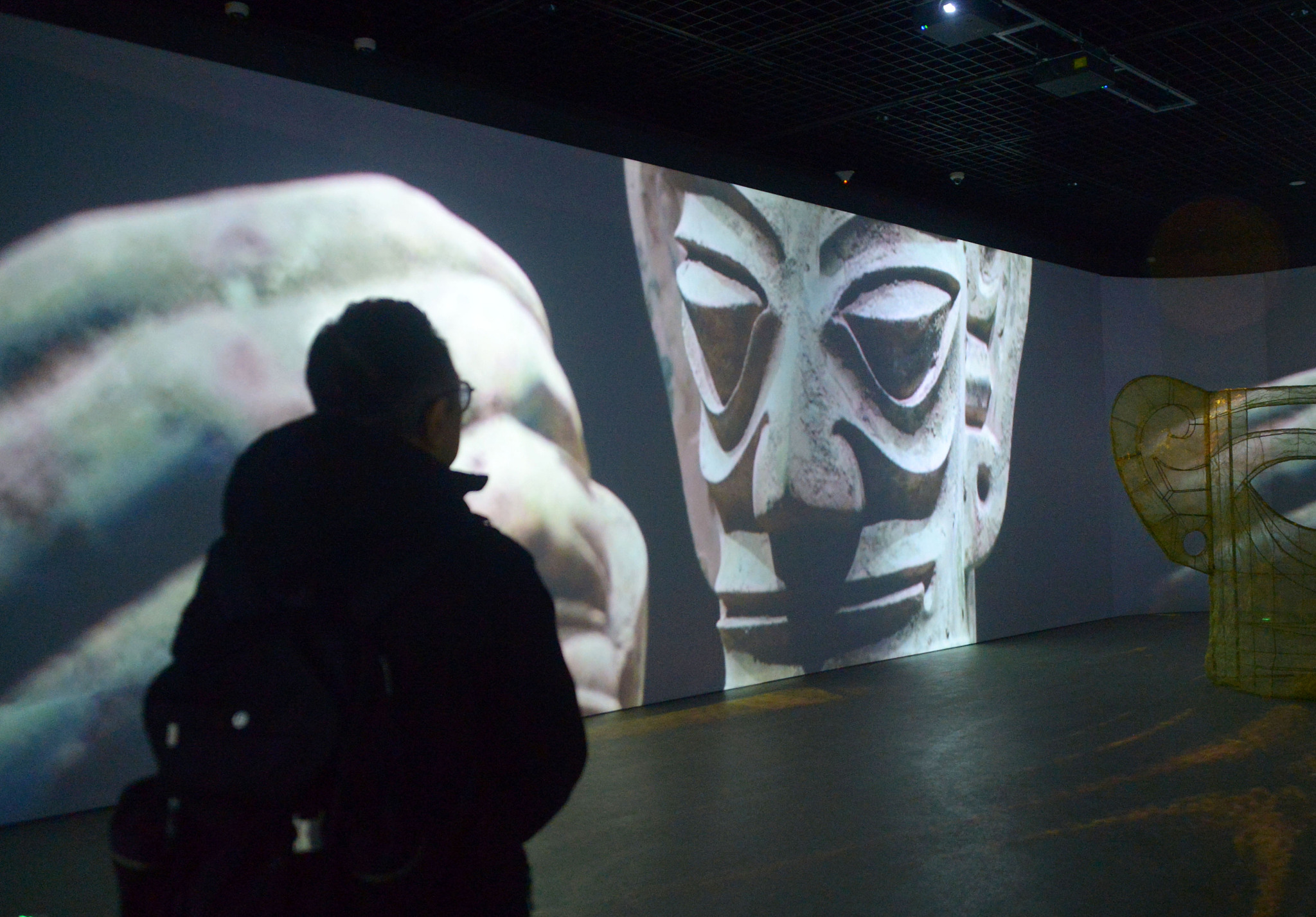 A photo taken on February 2, 2024 at Shanghai Museum East shows an immersive Sanxingdui exhibition. /CFP