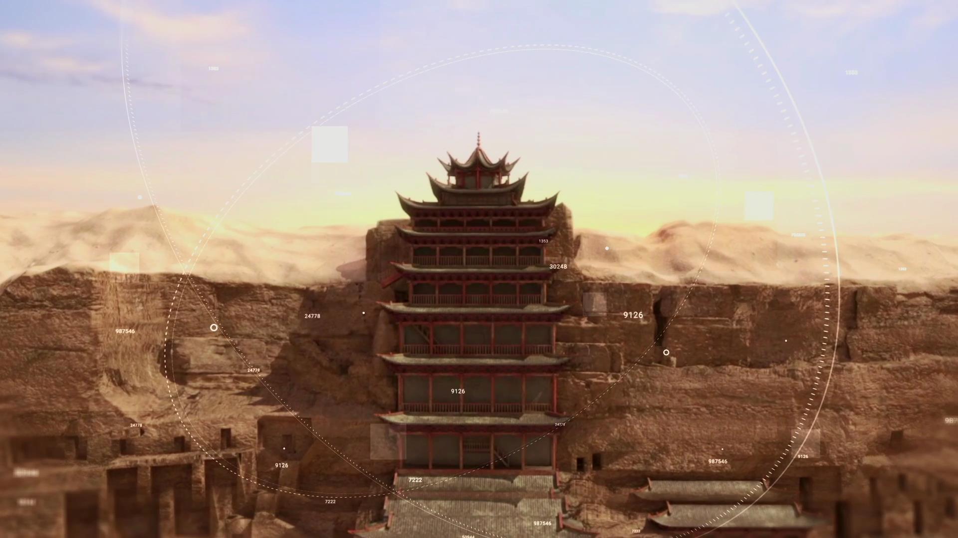 A digital concept image of an exterior view of Dunhuang's Mogao Grottoes. /Photo provided to CGTN