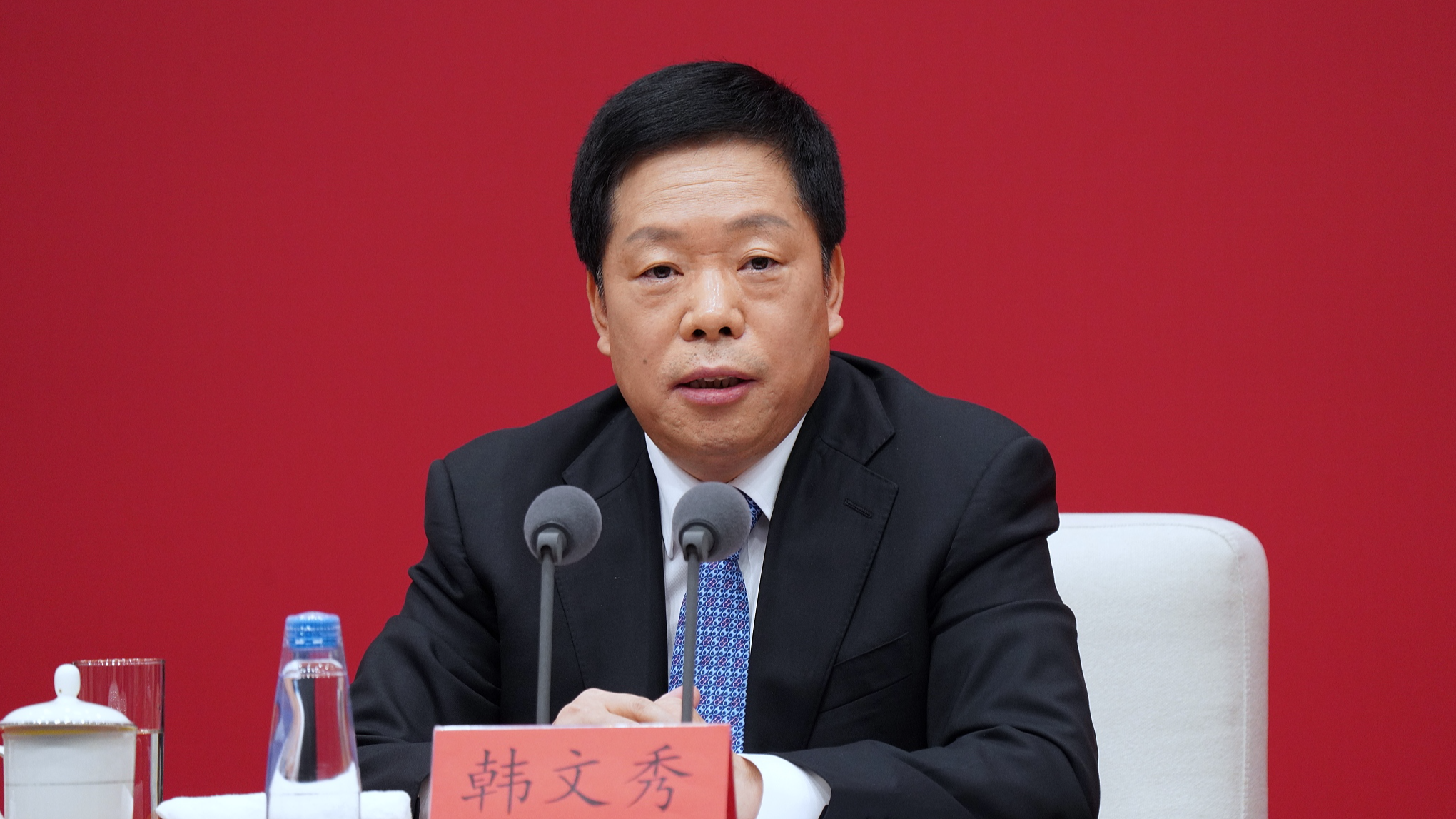 Han Wenxiu, executive deputy director of the Office of the Central Committee for Financial and Economic Affairs, speaks at a press conference in Beijing, July 19, 2024. /CFP