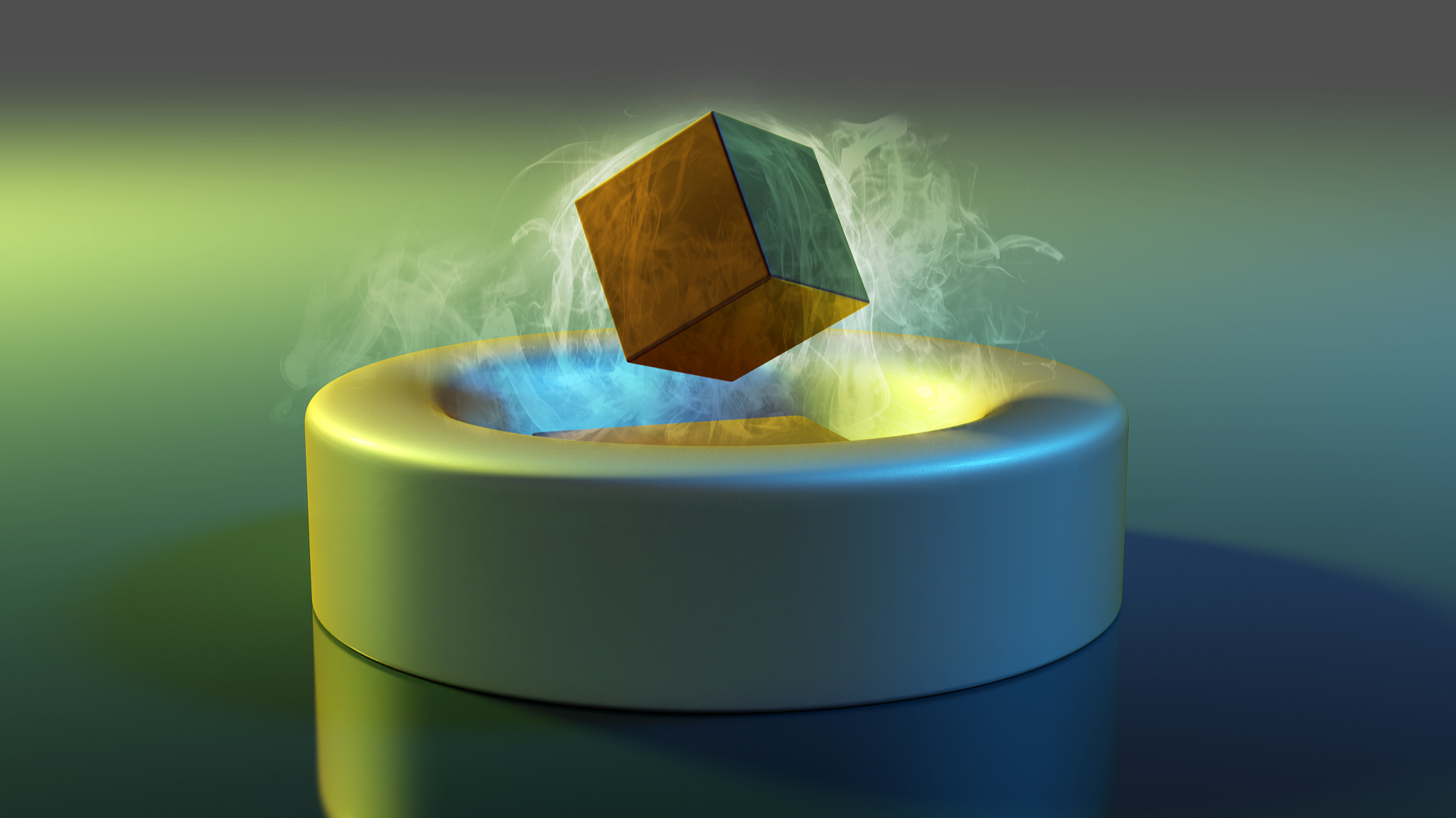 An illustration shows a magnet floating above a superconductor. /CFP