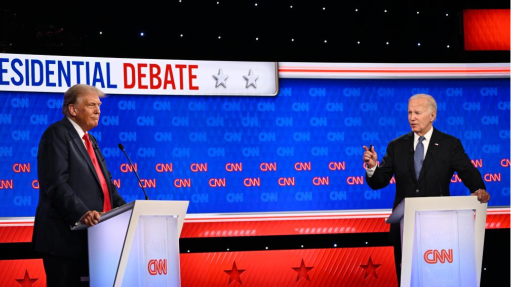 This image provided by CNN shows U.S. President Joe Biden (R) and former President Donald Trump in CNN's Atlanta studio for the first presidential debate of the 2024 election, June 27, 2024. /Xinhua