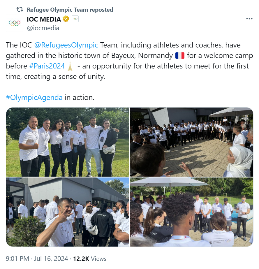 IOC MEDIA's tweet on July 16 about the Refugee Olympic Team's gathering in Bayeux. /@iocmedia 