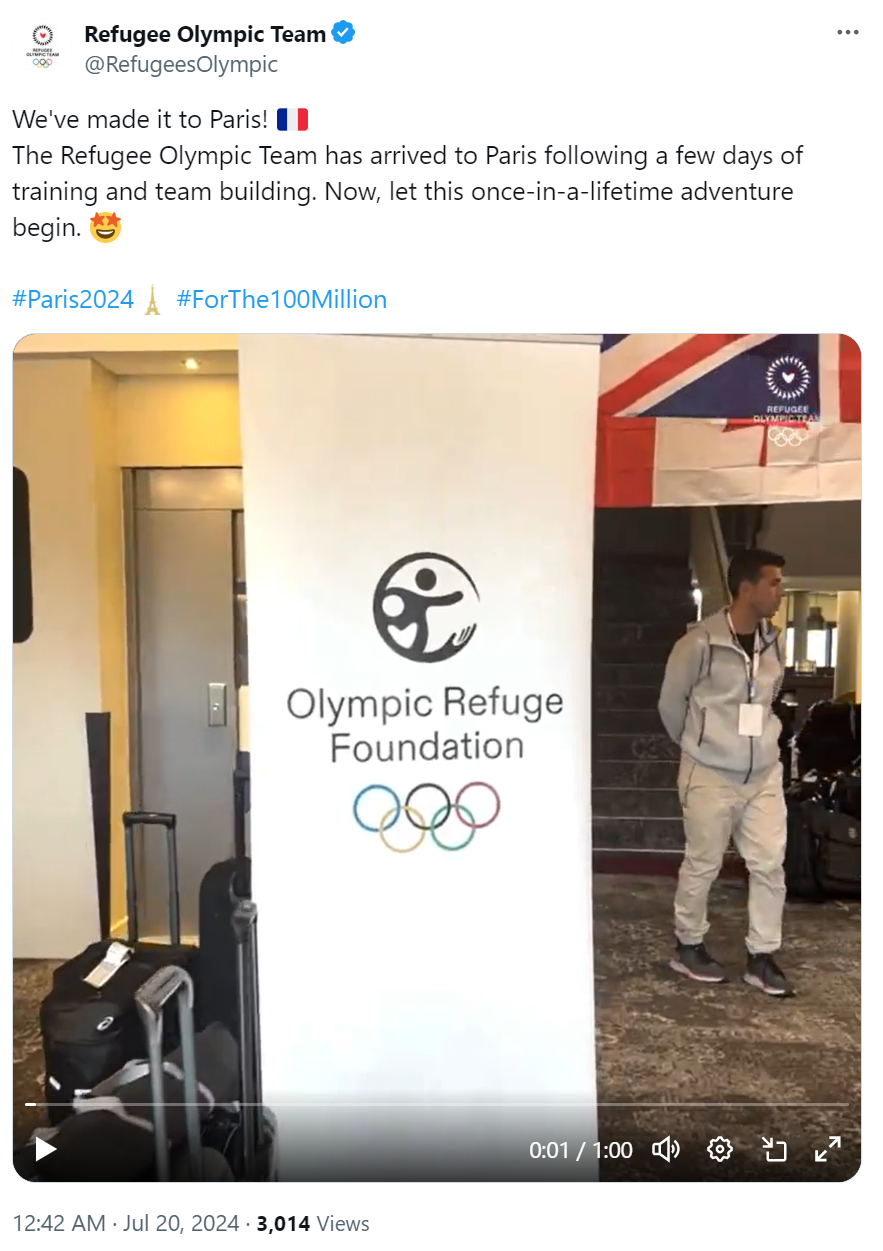 The Refugee Olympic Team's tweet on July 20 about their arrival in Paris. /@RefugeesOlympic 