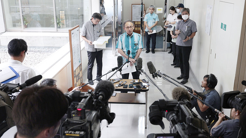 Japan's Okinawa Governor Denny Tamaki meets the press at the prefectural government headquarters in Naha over a failure to report sexual assault cases involving U.S. military members based in the country, July 5, 2024. /CFP