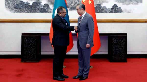 Chinese Foreign Minister Wang Yi meets with his Maldivian counterpart Moosa Zameer in Beijing, China, July 22, 2024. /Chinese Foreign Ministry