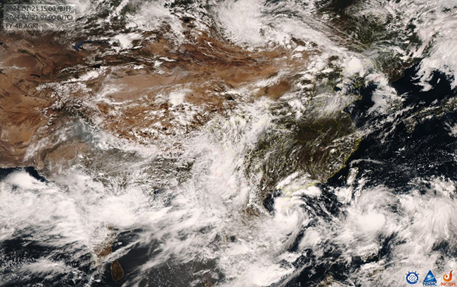 A satellite image of a weather system taken by the Fengyun-4B satellite. The satellite is used in weather analysis and forecasting, as well as environmental and disaster monitoring, July 21, 2024. /CMA