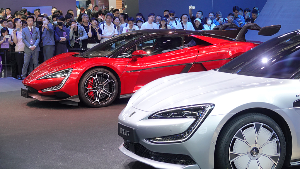 Chinese electric cars on display at the Beijing Auto Show, May 3, 2024. /CFP