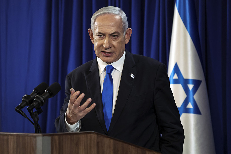 Israeli Prime Minister Benjamin Netanyahu speaks during a press conference amid the ongoing conflict in Gaza between Israel and Hamas, in Tel Aviv, Israel, July 13, 2024. /CFP