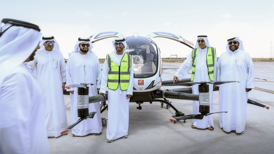 In May 2024, board members of the Multi-Level Group experienced the first manned flight test of a Chinese-developed eVTOL aircraft in Abu Dhabi, the UAE. /Photo courtesy of Ehang