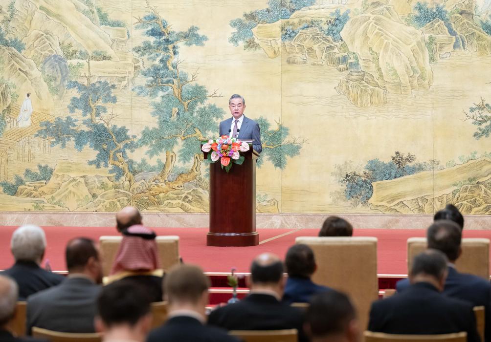 Chinese Foreign Minister Wang Yi, also a member of the Political Bureau of the Communist Party of China Central Committee, attends the closing ceremony of a reconciliation dialogue among Palestinian factions and witnesses the signing of a declaration on ending division and strengthening unity by 14 Palestinian factions, in Beijing, capital of China, July 23, 2024. /Xinhua