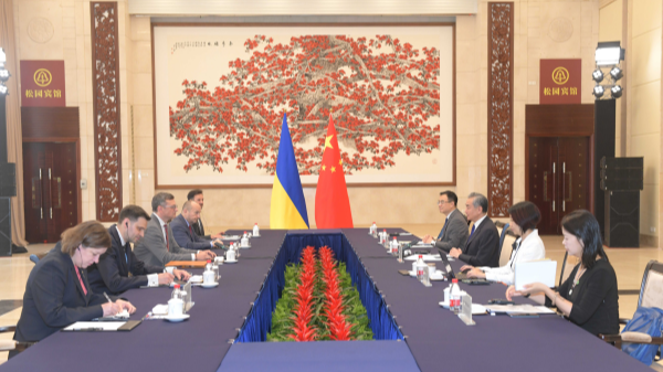 Chinese Foreign Minister Wang Yi, also a member of the Political Bureau of the Communist Party of China Central Committee, holds talks with Ukrainian Foreign Minister Dmytro Kuleba in Guangzhou, south China, July 24, 2024. /Chinese Foreign Ministry