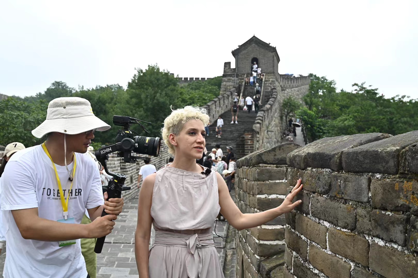 Poets from BRICS countries visit the Mutianyu section of the Great Wall in Beijing, China, July 24, 2024. /CGTN