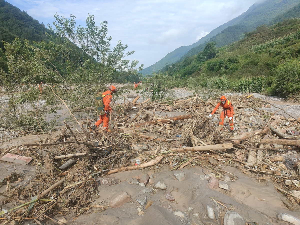 Rescue team works after the rainstorm in Ya'an City, Sichuan Province, southwest China, July 23, 2024. /CFP
