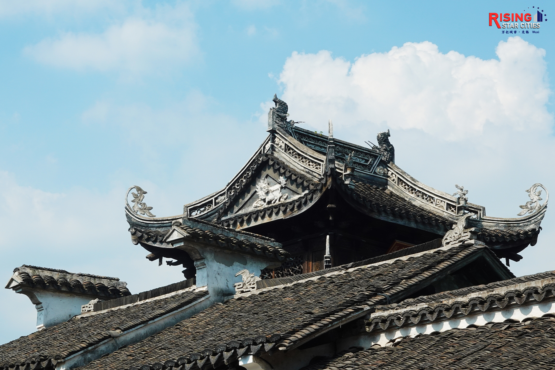 Photos taken on July 23, 2024 shows details of the time-honored buildings found in Huishan Ancient Town, Wuxi, Jiangsu Province.