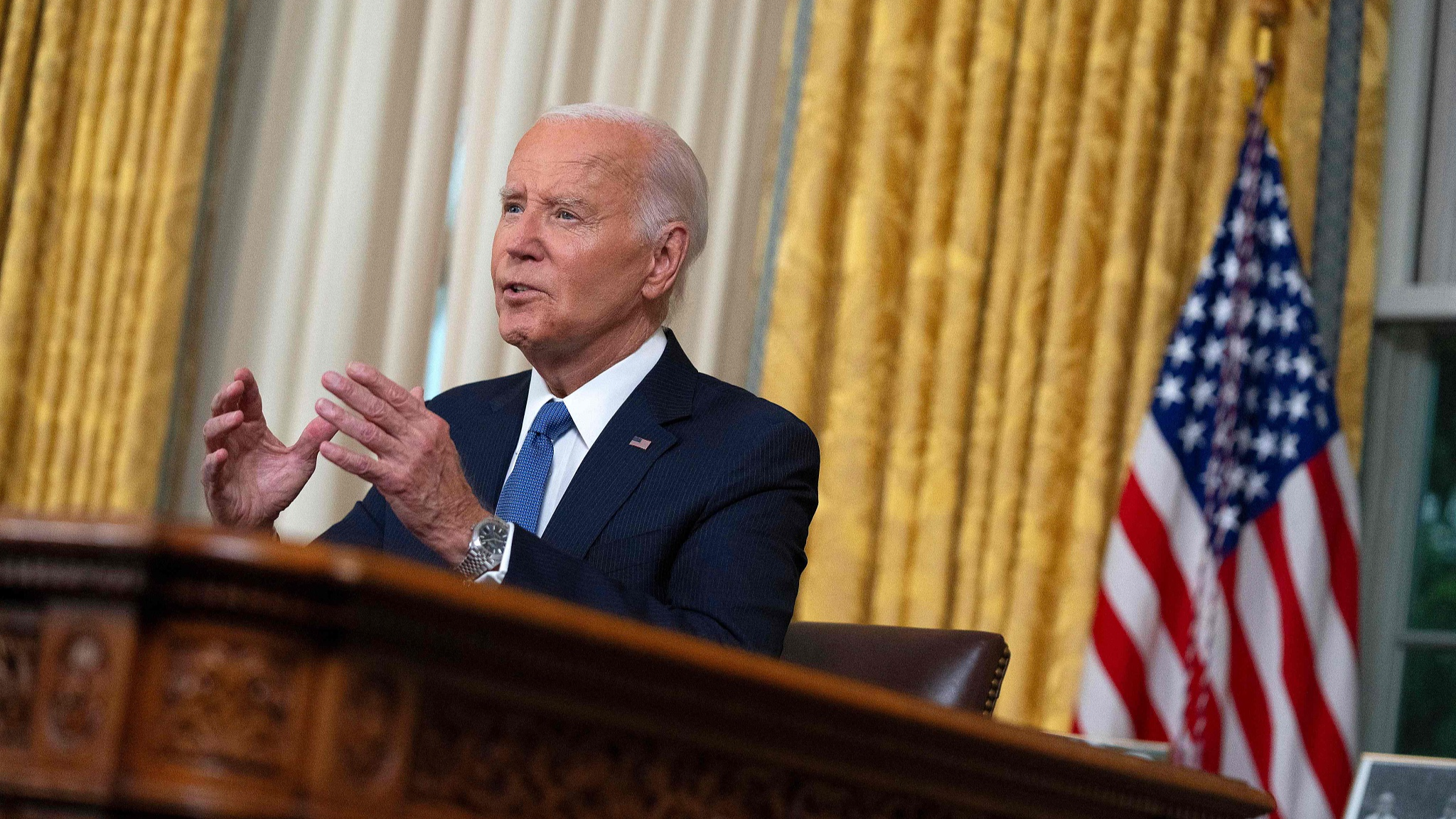 U.S. President Joe Biden addresses the nation about his decision to not seek reelection, in the Oval Office at the White House in Washington, D.C., July 24, 2024. /CFP
