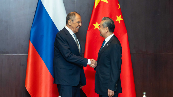 Chinese Foreign Minister Wang Yi meets with his Russian counterpart Sergey Lavrov, Vientiane, capital of Laos, July 25, 2024. /Chinese Foreign Ministry