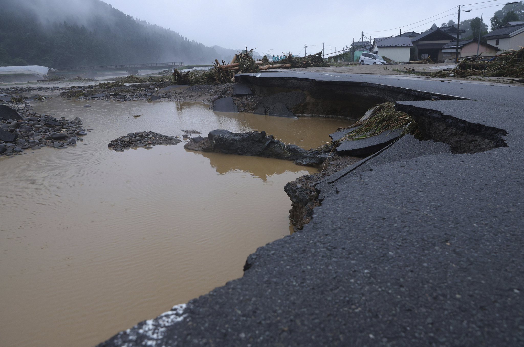 A collapsed road in Sakata City, Yamagata Prefecture, Japan, July 26, 2024. /CFP