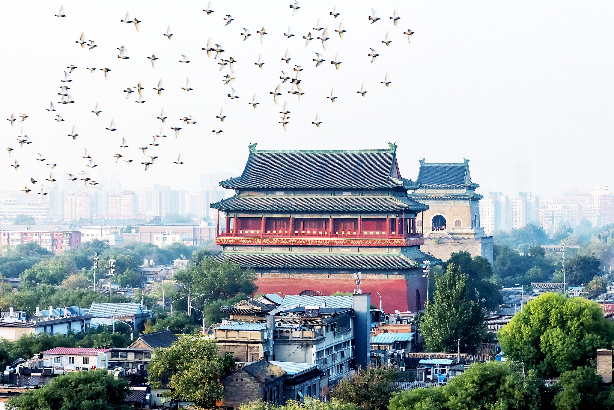 A file photo shows the Drum and Bell Towers, situated in the north of the Beijing Central Axis. /CFP