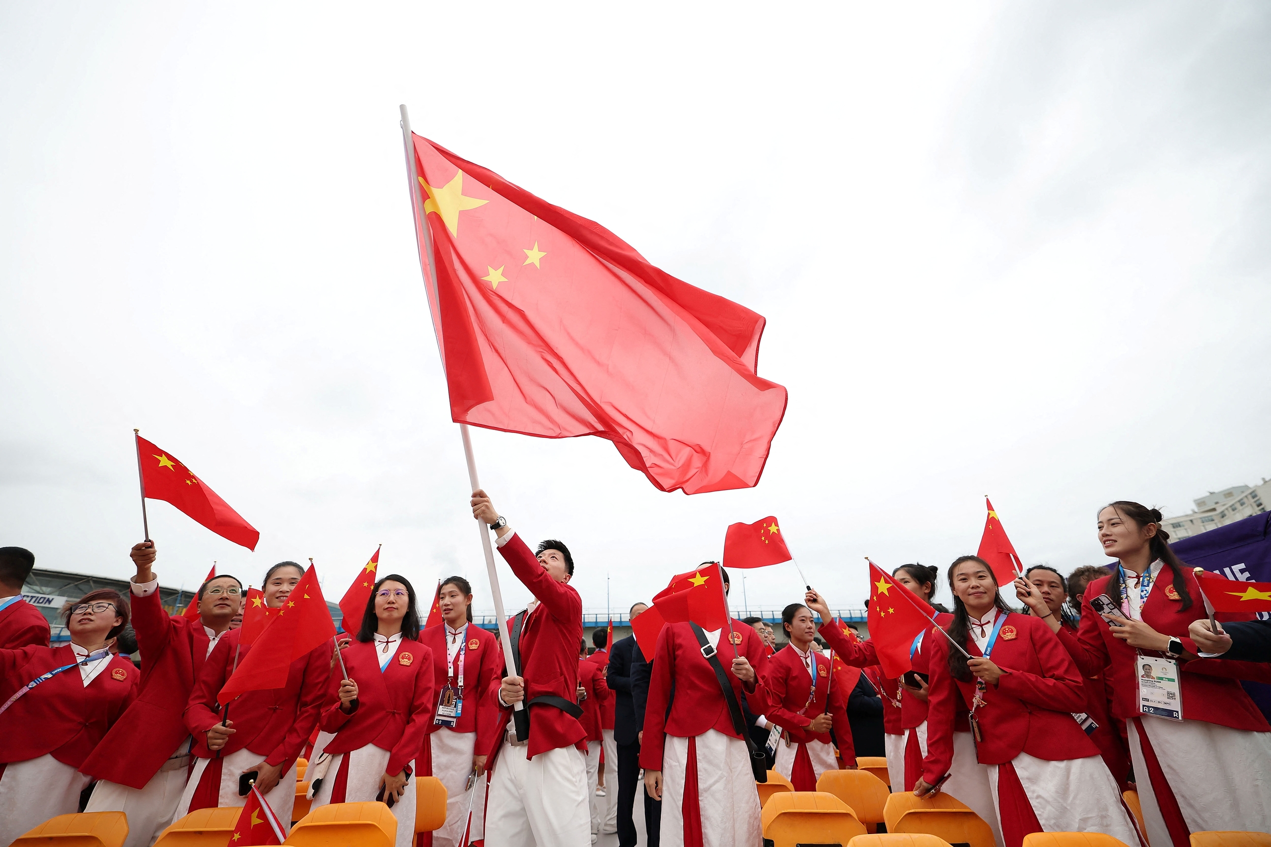 Members of the Chinese delegation are seen at the opening ceremony of the Paris 2024 Olympic Games on July 26. /IC