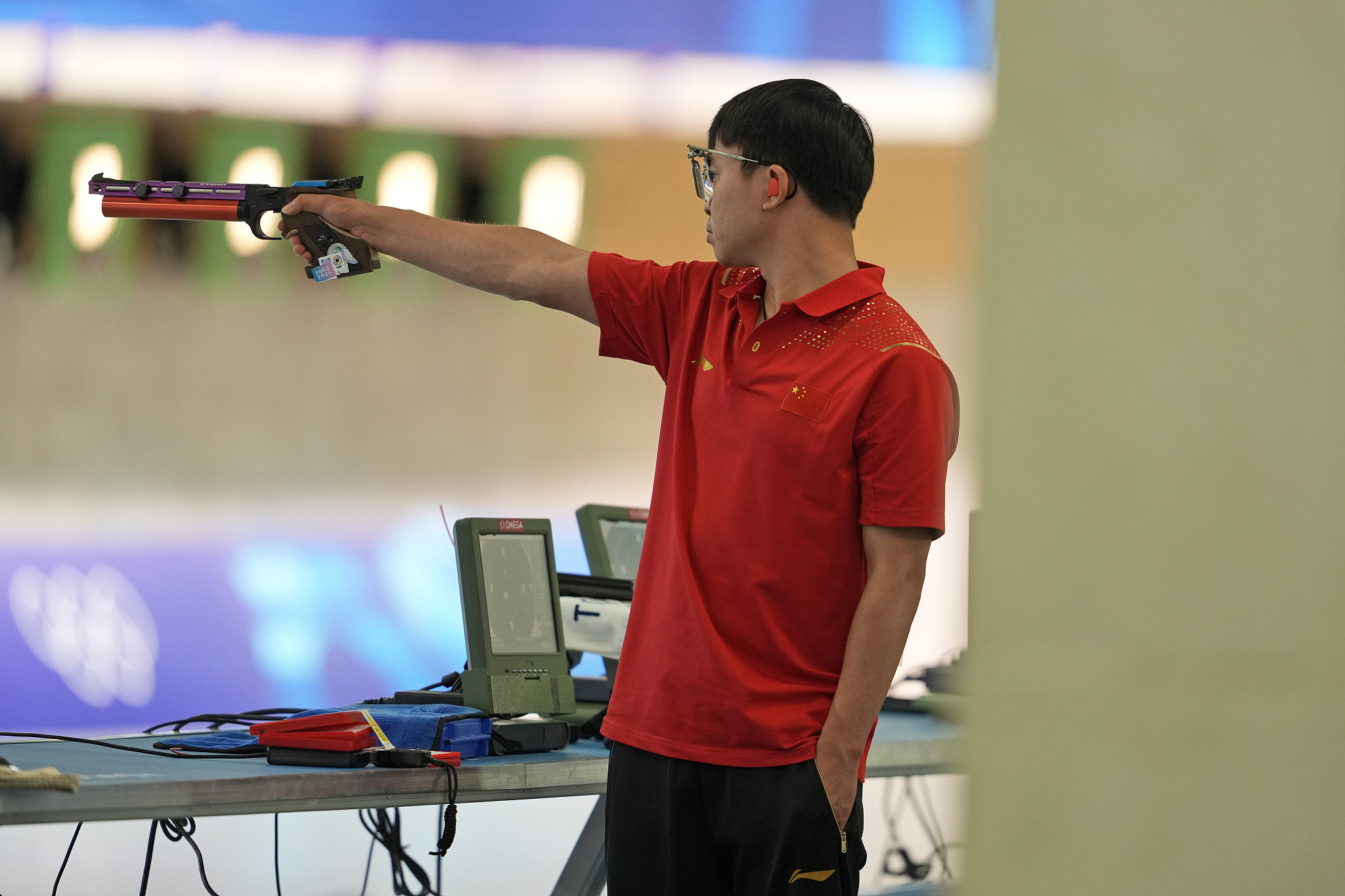 Xie Yu of China competes in the 10-meter air pistol men's shooting final at the 2024 Summer Olympics in Paris, France, July 28, 2024. /CFP