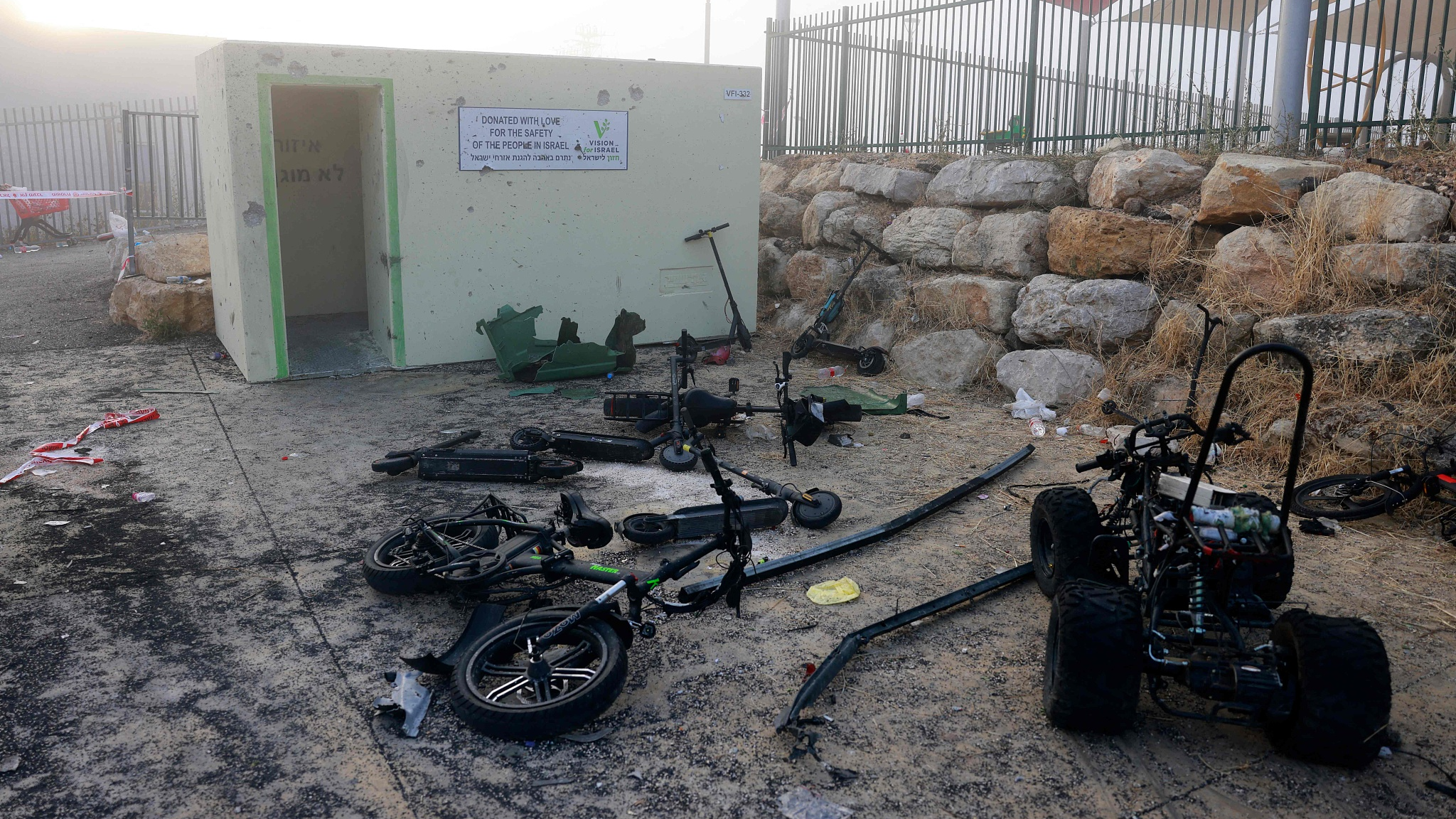 Debris is seen next to bicycles and scooters after a reported strike from Lebanon fell in Majdal Shams village in the Israeli-annexed Golan area on July 28, 2024. /CFP