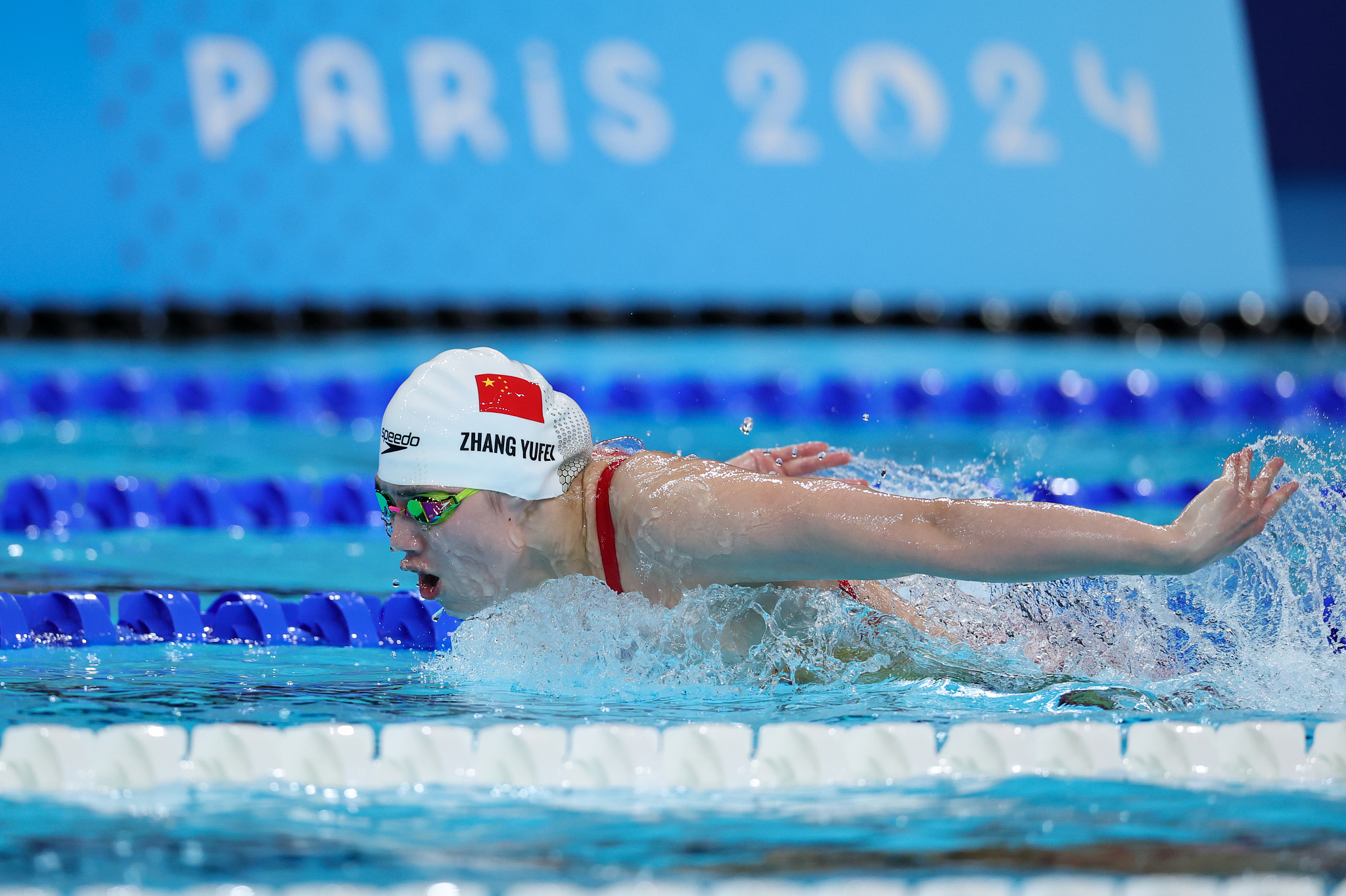 Zhang Yufei of China competes in the women's 100-meter butterfly swimming final at the 2024 Summer Olympic Games in Paris, July 28, 2024. /CFP