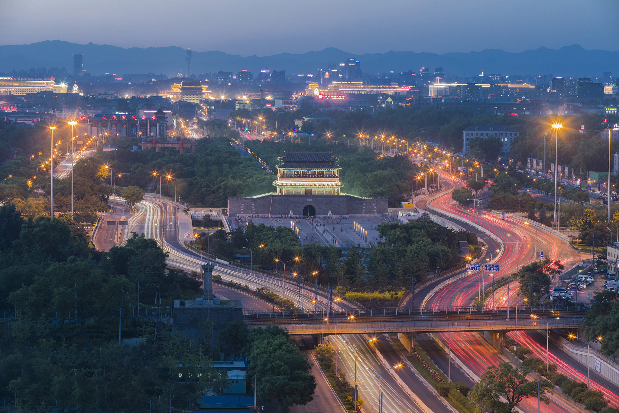 A file photo shows a night view of key cultural heritage sites sitting along the Beijing Central Axis, which was recently added to UNESCO's World Heritage List. /CFP