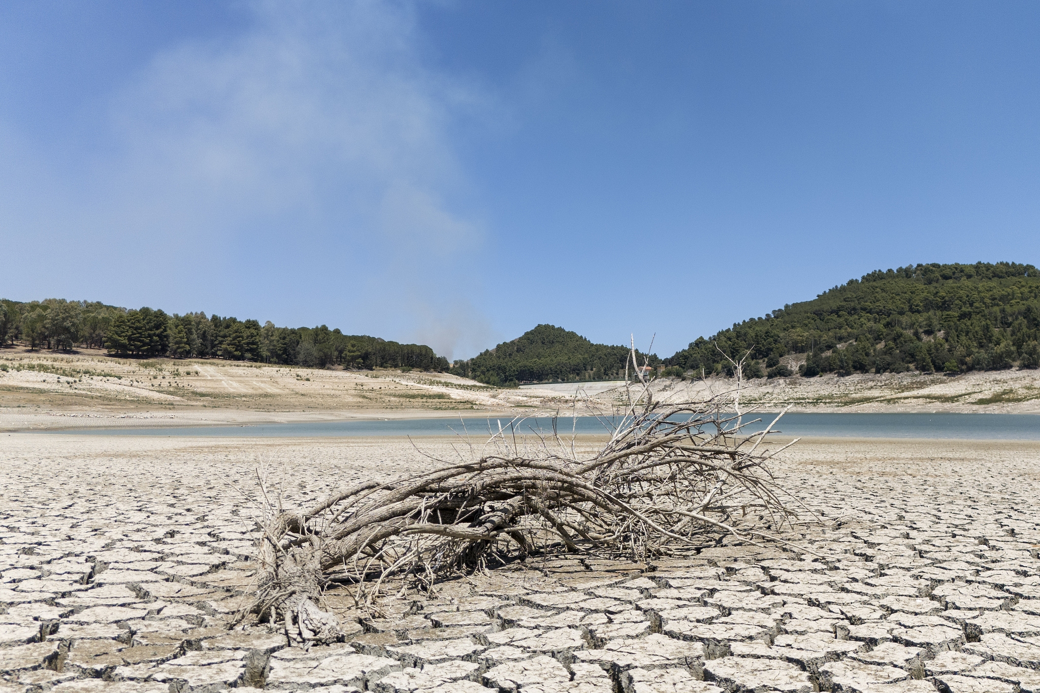 Fanaco Lake that provides water to a vast part of souther Sicily shows the extremely low level of its water after a winter with very scarce precipitations, in Sicily, Italy, July 17, 2024. /CFP