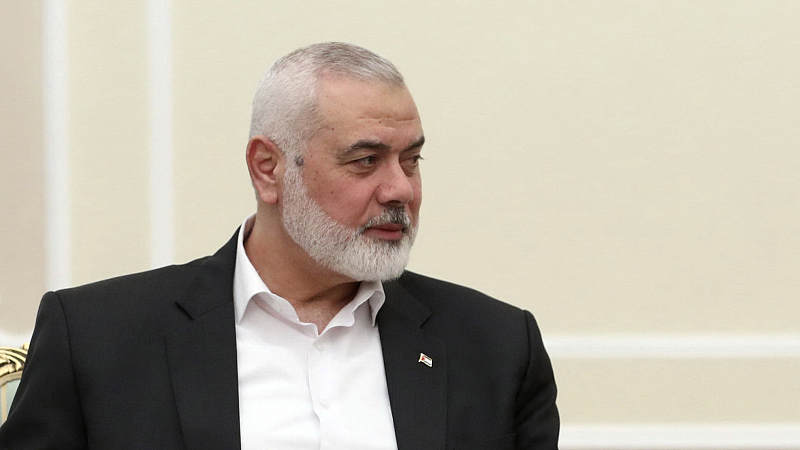 Hamas' late political chief, Ismail Haniyeh, sits in a meeting with Iranian President Masoud Pezeshkian at the presidency office in Tehran, Iran, July 30, 2024. /CFP