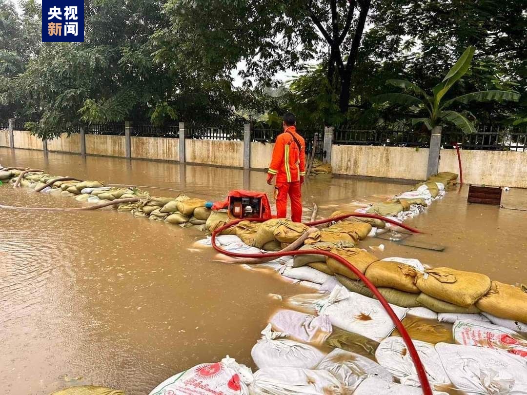 Rescue workers conduct relief operations after widespread flooding in southern Myanmar. /CMG