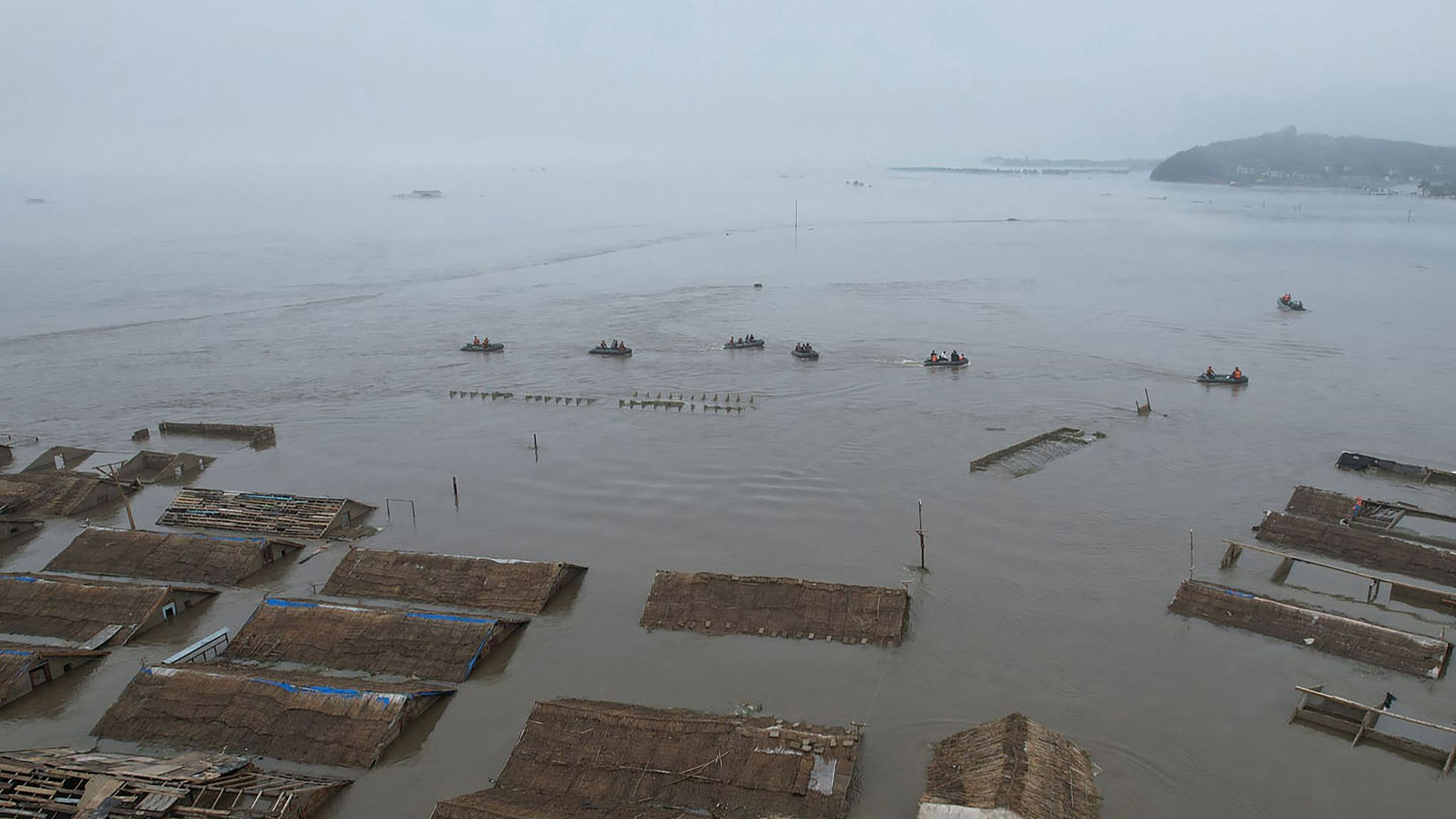 An aerial view after heavy rain near Sinuiju City, North Pyongan Province, Democratic People's Republic of Korea, July 31, 2024. /CFP