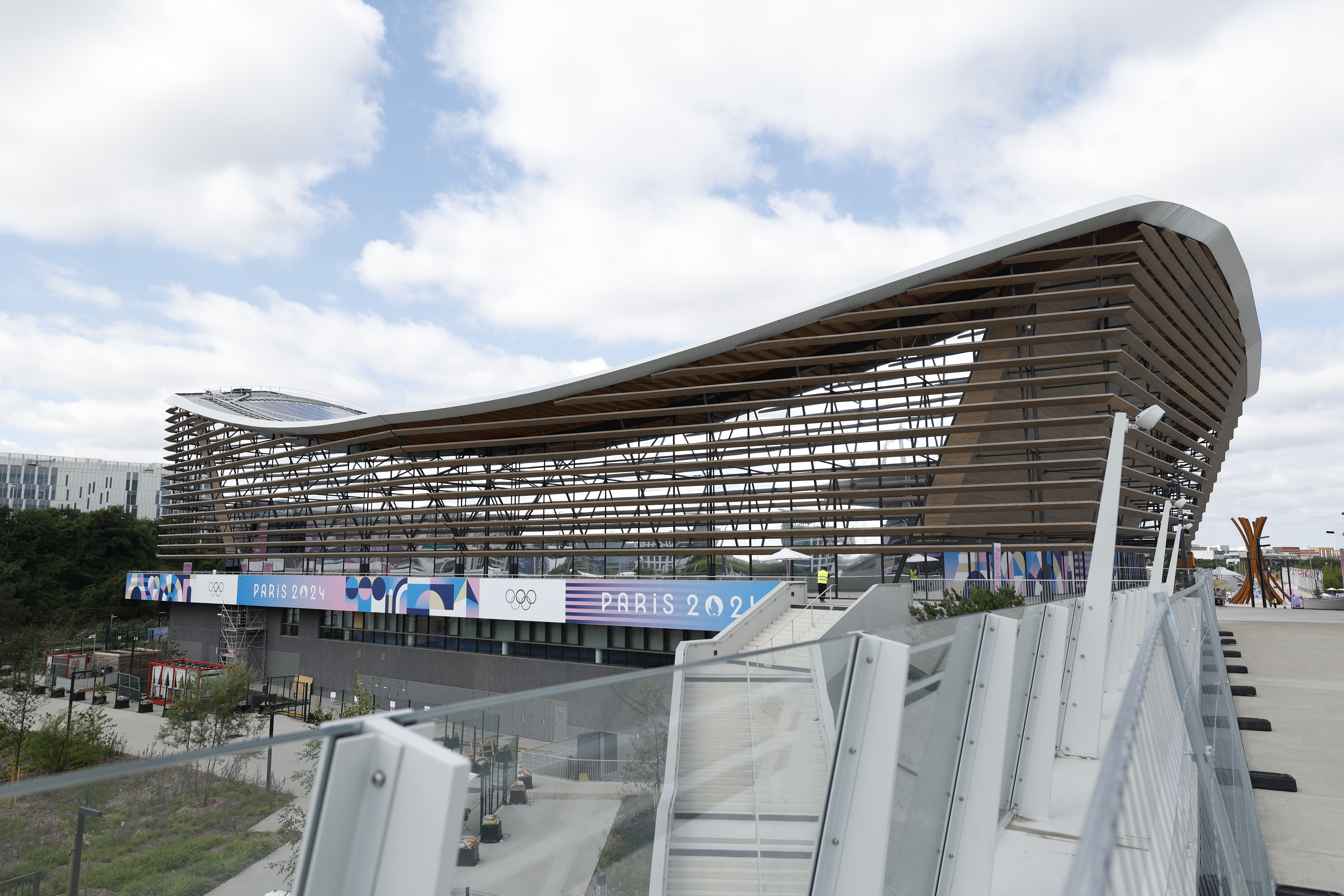 An exterior view of the newly built Aquatics Centre, a venue of the 2024 Paris Olympics in France /IC