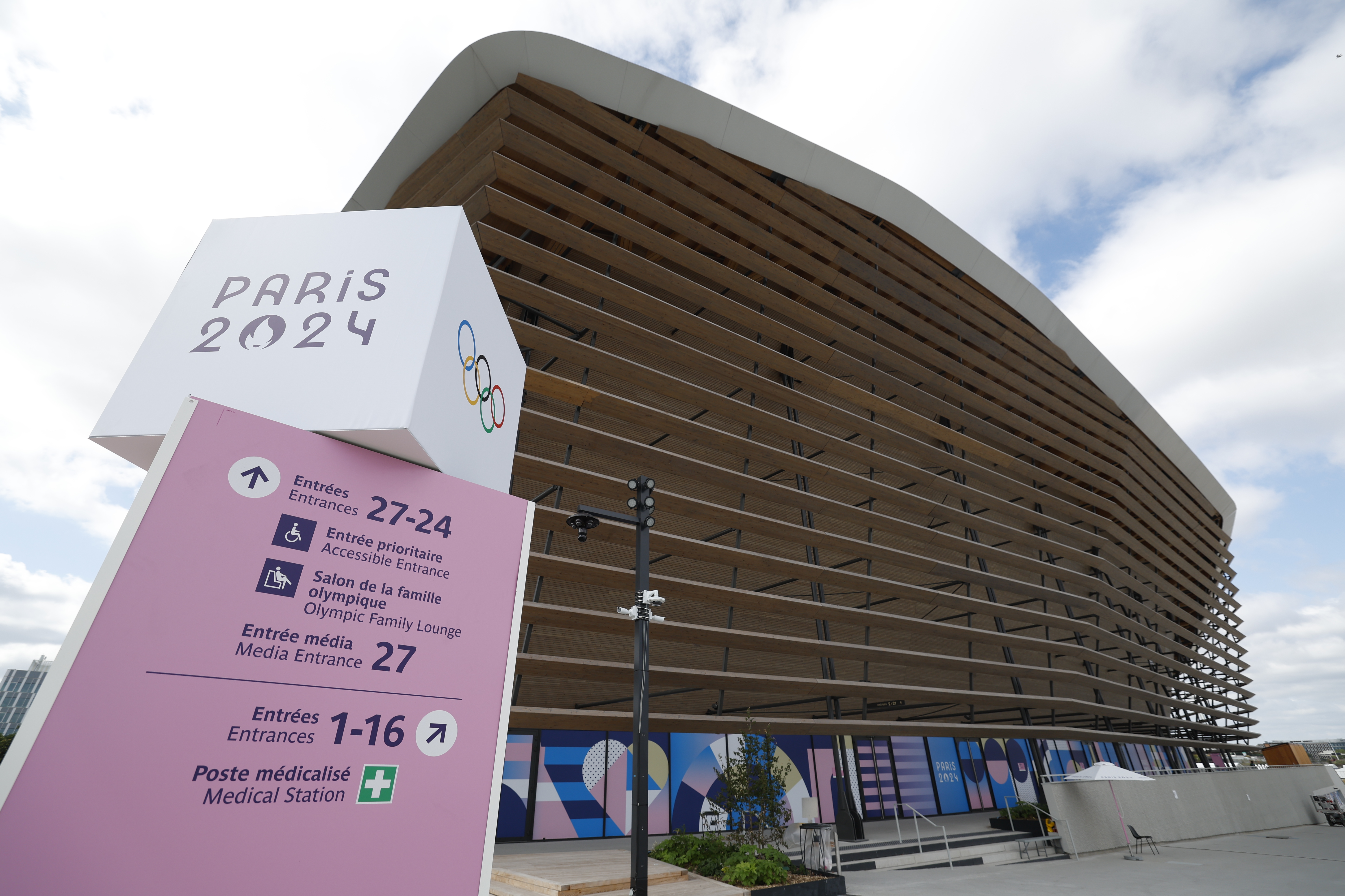 An exterior view of the newly built Aquatics Centre, a venue of the 2024 Paris Olympics in France /IC