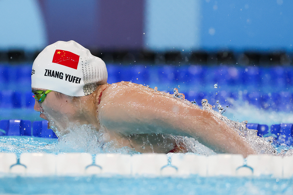 Zhang Yufei of China competes in the women's 200m butterfly swimming final at the Summer Olympics in Paris, France, August 1, 2024. /CFP