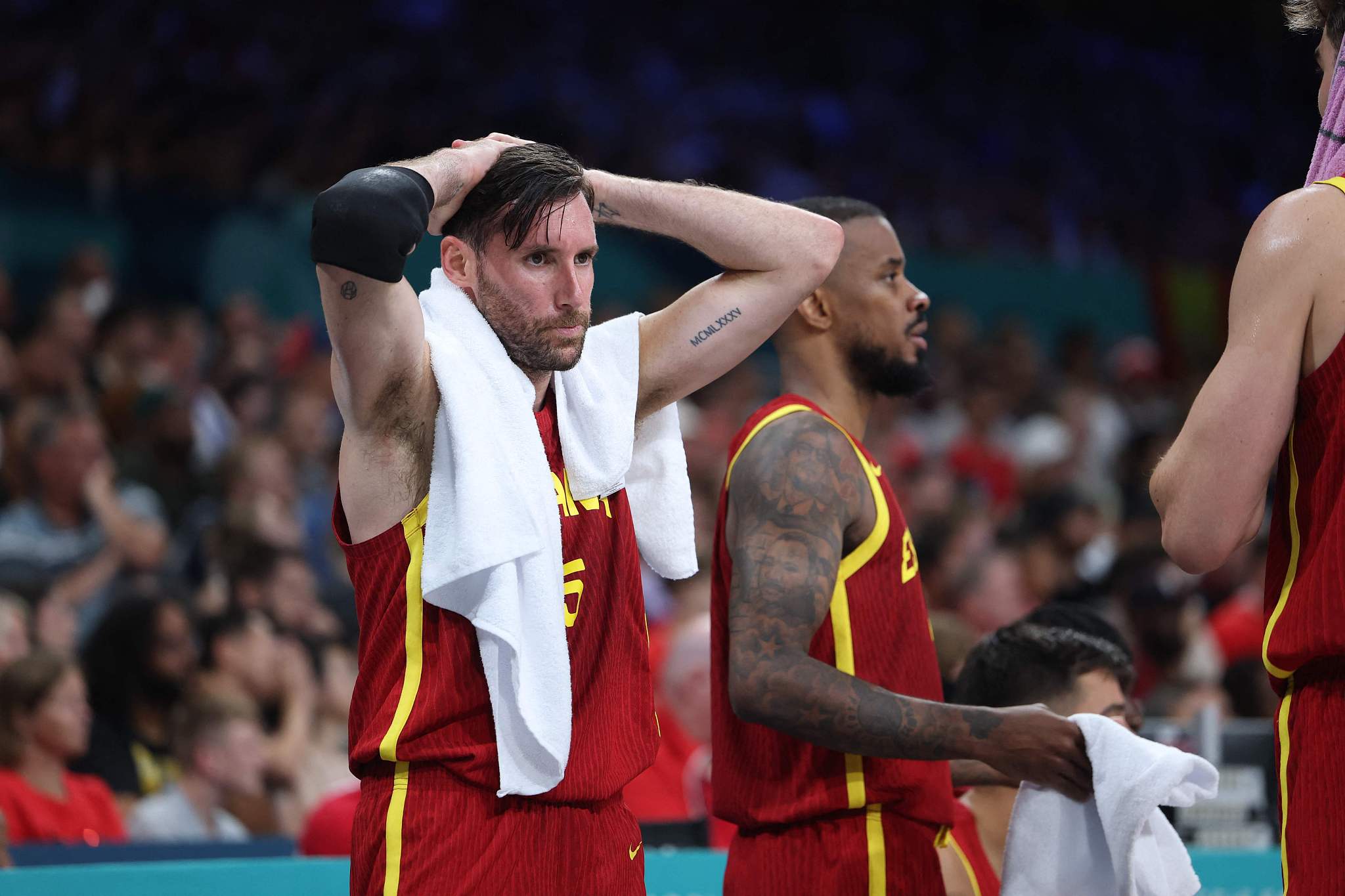 Rudy Fernandez (#5) of Spain reacts during a men's basketball game against Canada at the 2024 Summer Olympics in Paris, France, August 2, 2024. /CFP