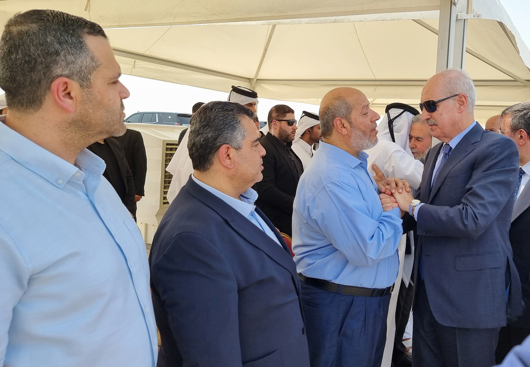 Turkish Grand National Assembly Speaker Numan Kurtulmus attends the burial of Hamas political chief Ismail Haniyeh, who was assassinated in Iran's capital Tehran, in Lusail City after the funeral ceremony at the Imam Abd al-Wahhab Mosque in Doha, Qatar on August 2, 2024. /CFP