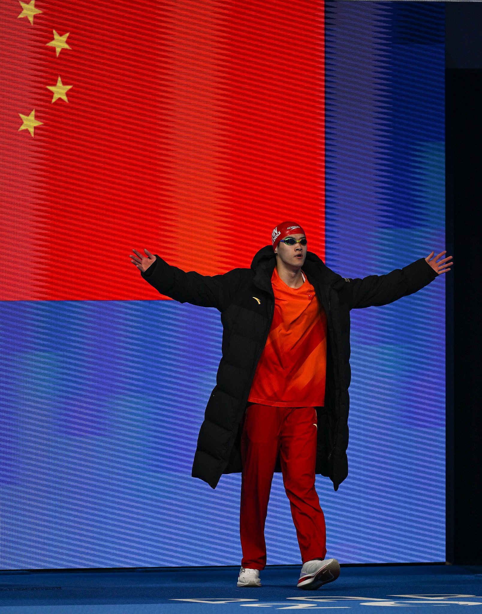 Pan Zhanle of Team China before the men's 100m freestyle semifinal during the Summer Olympic Games in Paris, France, July 30, 2024. /CFP