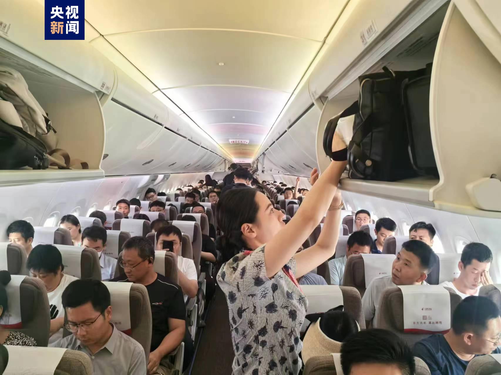 Passengers on board of China's C919 aircraft of flight MU2113 which took off from the Xi'an Xianyang International Airport, the capital of northwest China's Shaanxi Province, for Beijing, August 5, 2024. /CMG