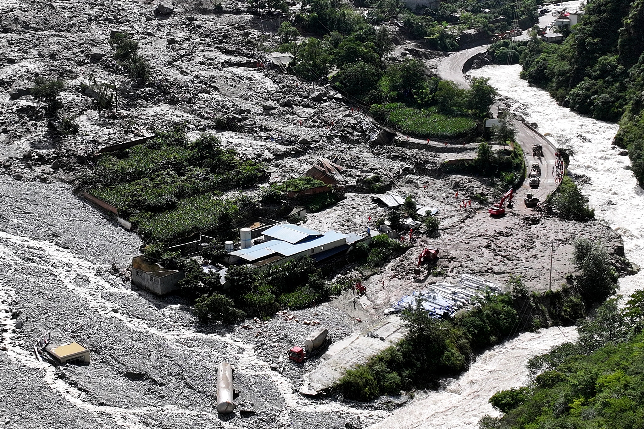 Houses and roads were damaged after a mudslide hit Kangding City, Ganzi Zang Autonomous Prefecture, southwest China's Sichuan Province, August 3, 2024. /CFP