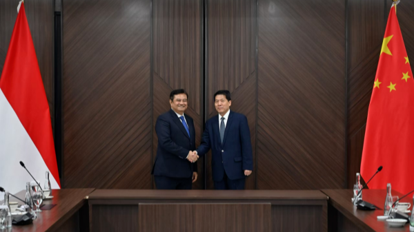 Li Hui (R), special representative of the Chinese government on Eurasian affairs, meets with Umar Hadi, director general for American and European Affairs of the Ministry of Foreign Affairs of Indonesia, August 6, 2024. /Chinese Foreign Ministry