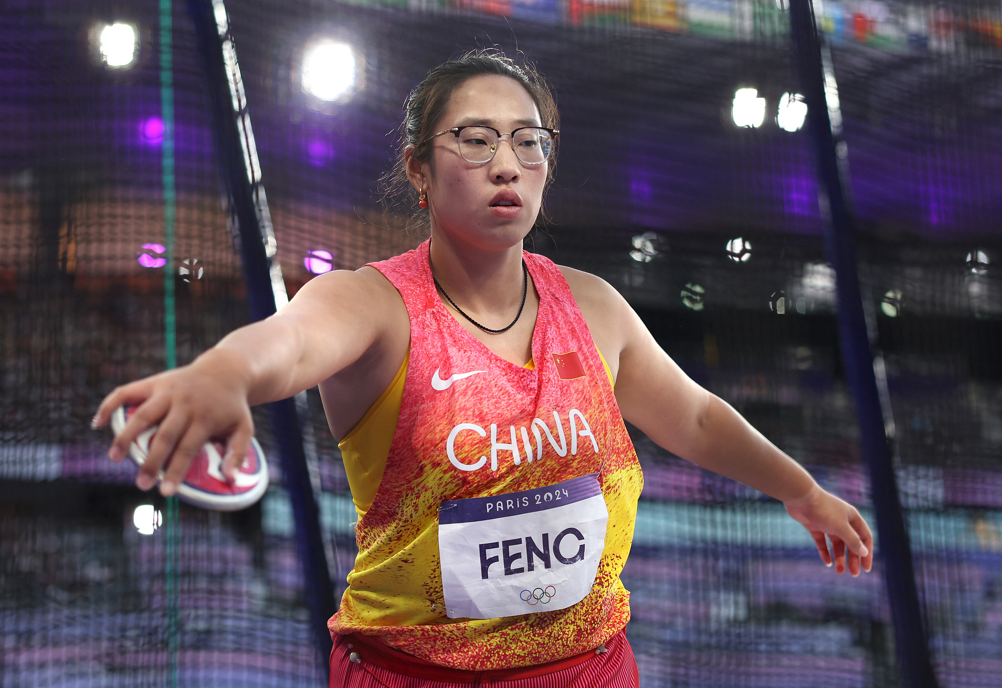 Feng Bin of China competes in the women's discus throw final at the 2024 Summer Olympic Games in Paris, France, August 5, 2024. /CFP