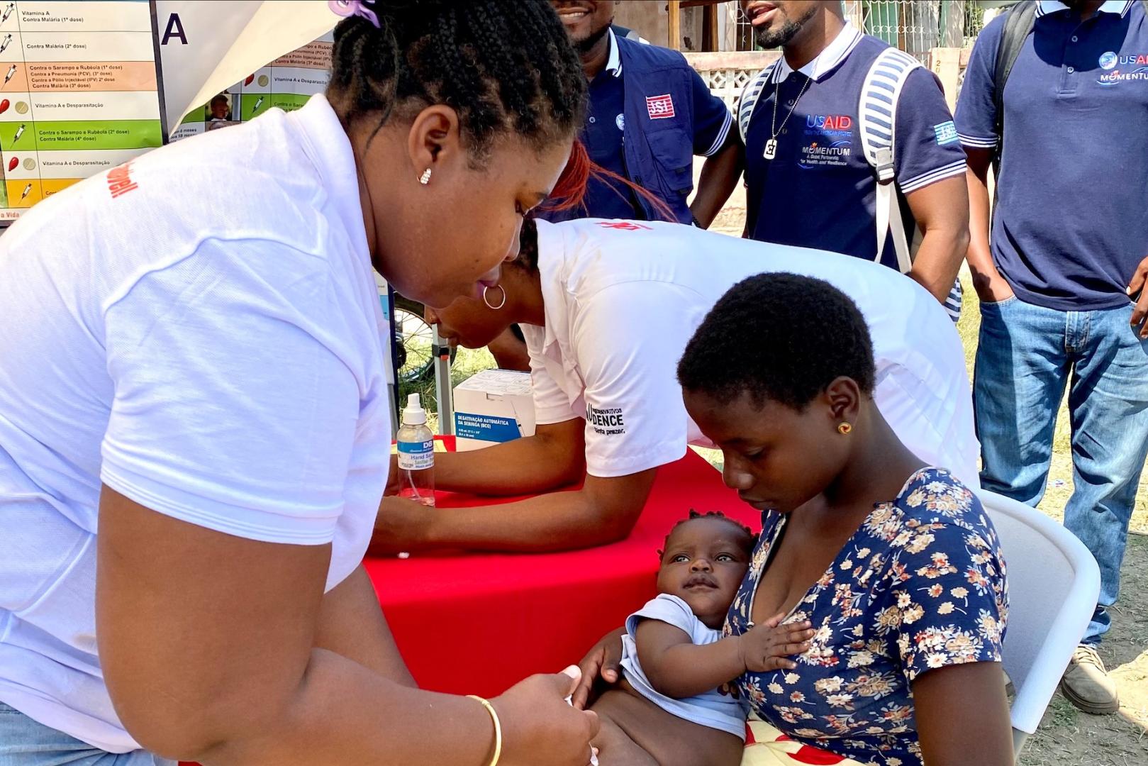 A baby gets a malaria vaccine shot in Mozambique. /World Health Organization Regional Office for Africa