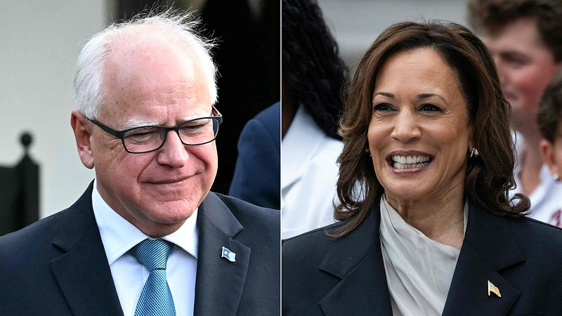 This combination of pictures shows U.S. Vice President Kamala Harris in Washington, D.C., on July 22, 2024, and Minnesota Governor Tim Walz in Washington, D.C., July 3, 2024. /CFP