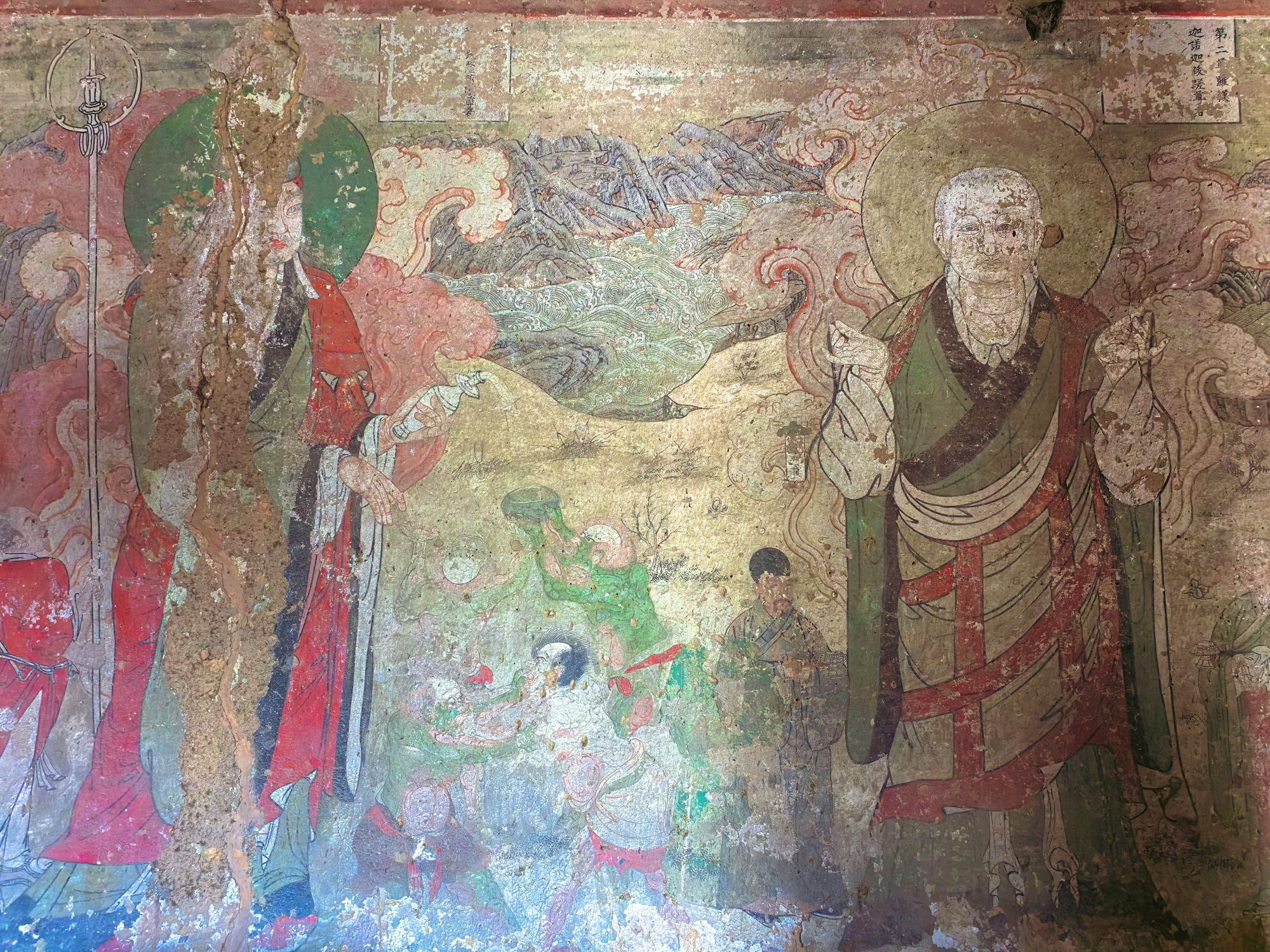 Sections of frescos at the Dule Temple in north China's Tianjin is seen in this photo taken on July 28, 2024. /CGTN