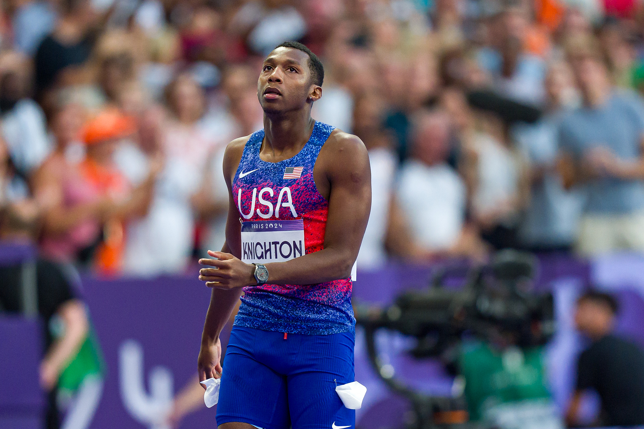 Erriyon Knighton of Team United States of America after competing in the men's 200-meter final on Day 13 of the 2024 Olympic Games at Stade de France, Paris, August 8, 2024. /CFP