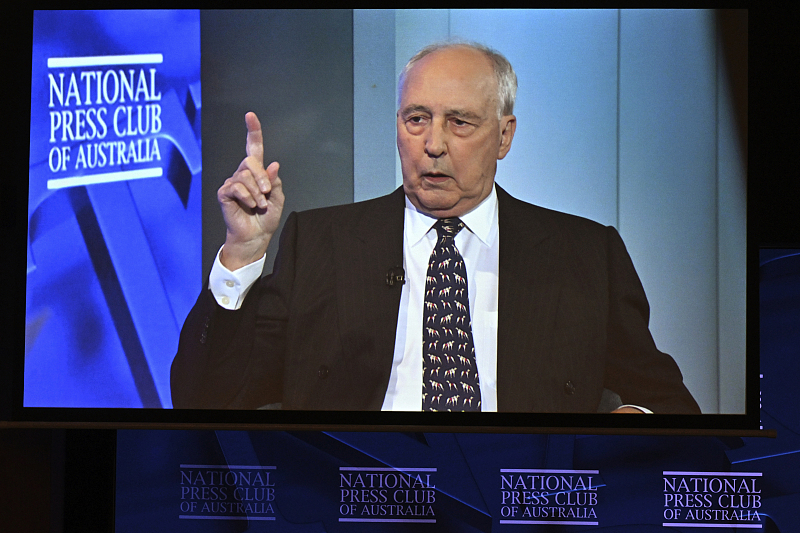 Former Australian Prime Minister Paul Keating appears by video link as he addresses the National Press Club in Canberra, March 15, 2023. /CFP