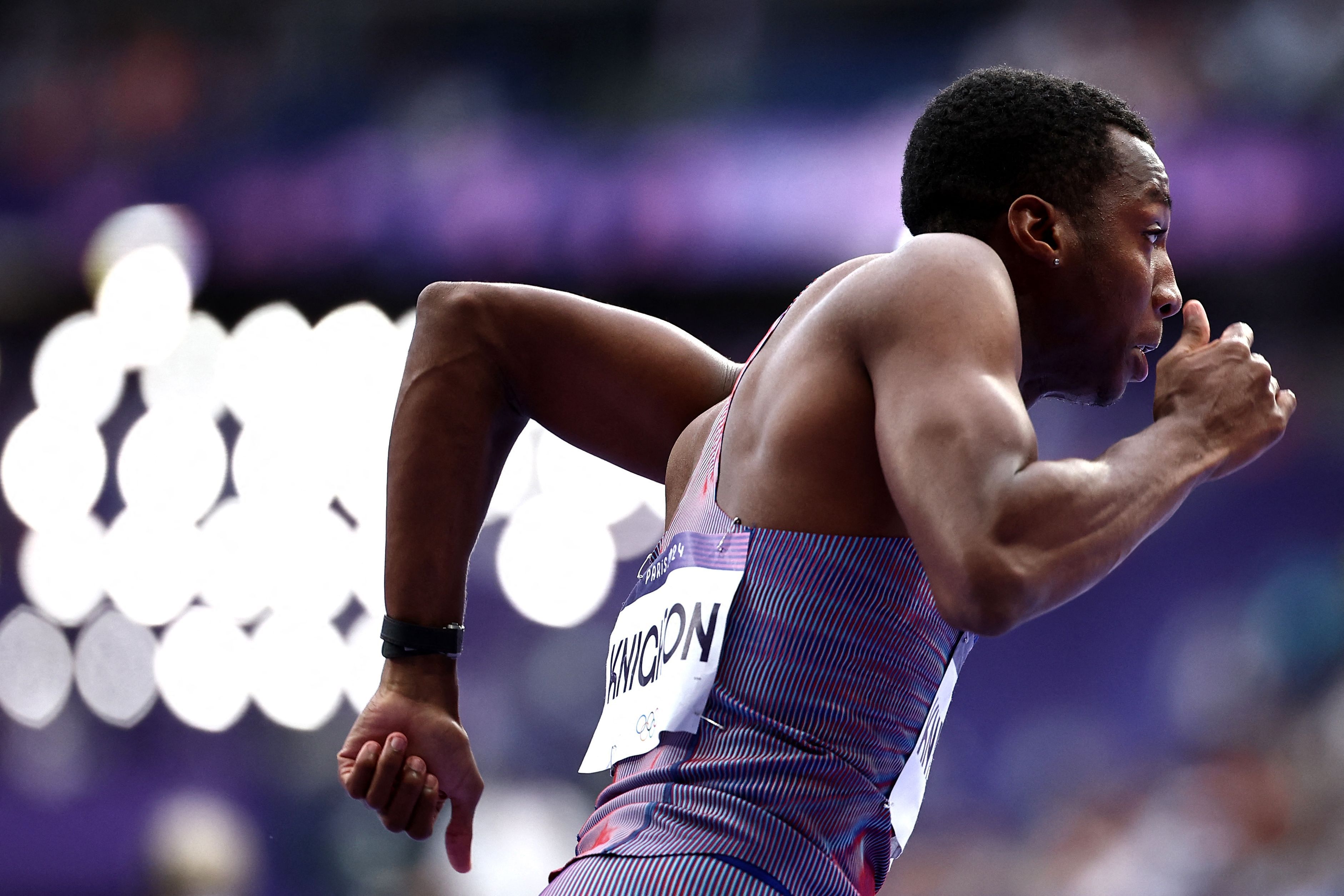 Erriyon Knighton competes in the men's 200m semi-final of the athletics event at the Paris 2024 Olympic Games at Stade de France in Saint-Denis, north of Paris, August 7, 2024. /CFP