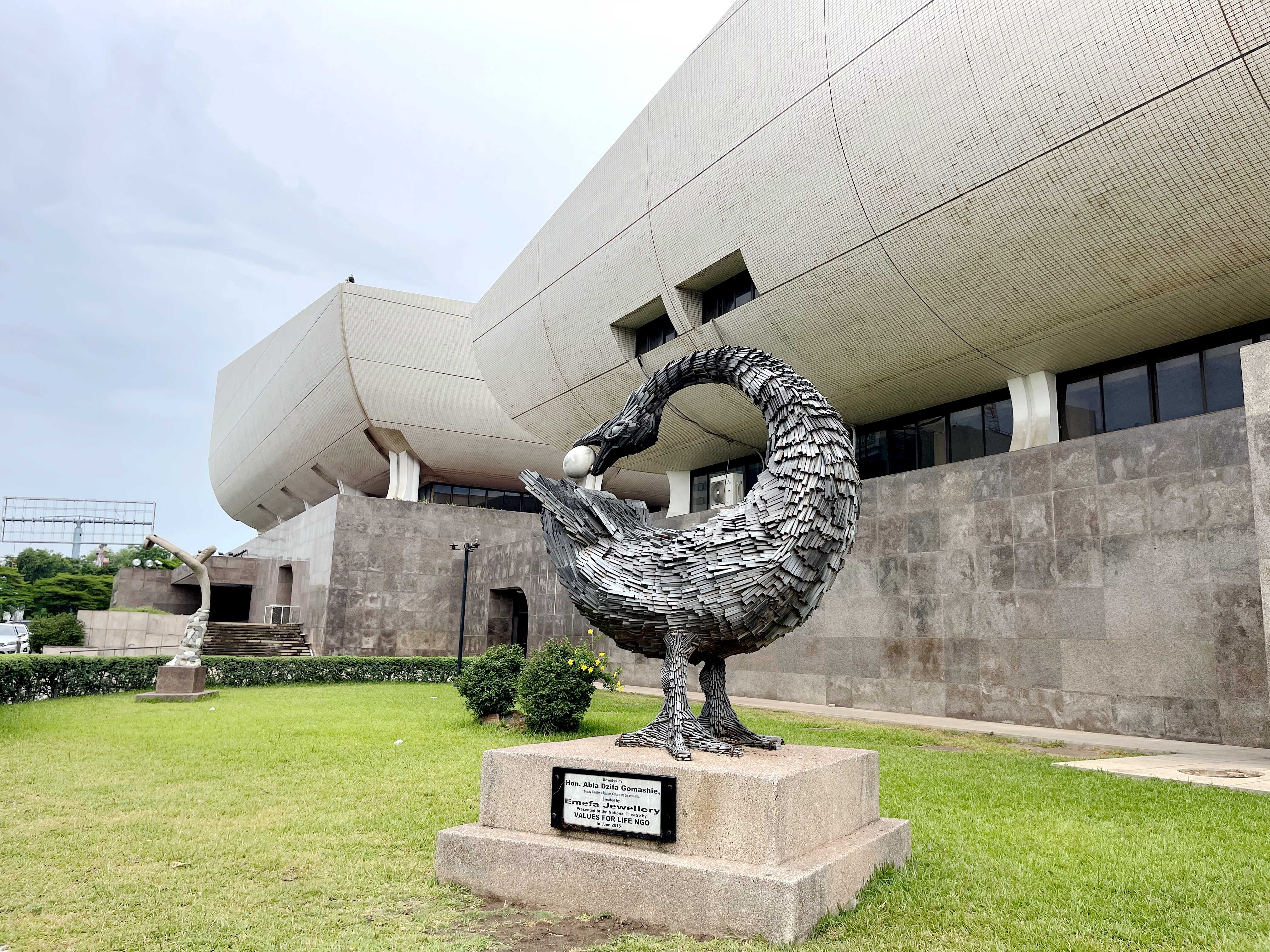 An undated photo shows a sculpture outside the National Theatre of Ghana in Accra, Ghana. /CGTN