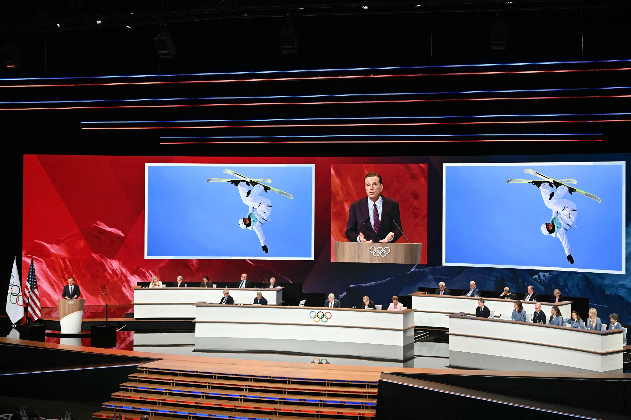 Fraser Bullock, president and CEO of the Salt Lake City-Utah Committee for the Games, speaks during the bid presentation for the 2034 Winter Games at the 142nd International Olympic Committee (IOC) session, Paris, France, July 24, 2024. /CFP